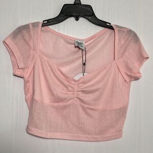 Princess Polly Crop Top Womens 8 Pink Kimura Ruched Short Sleeve Blouse Y2K New